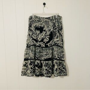 Express Black and Cream Floral A-Line Skirt